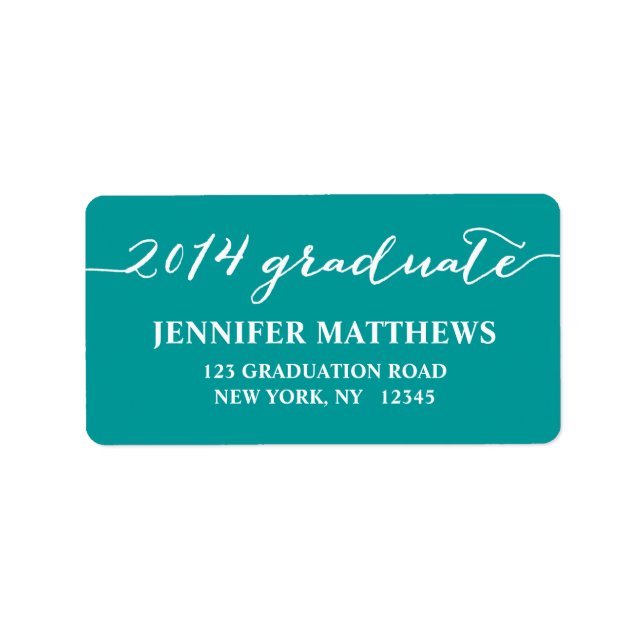 Simple Grad Turquoise Graduation Address Label (Front)