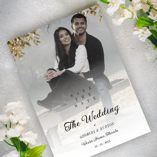 Simple Gradient Cool Trendy Calligraphy Photo Save The Date