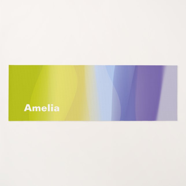 Simple gradient lavender green yellow name yoga mat (Front (Horizontal))