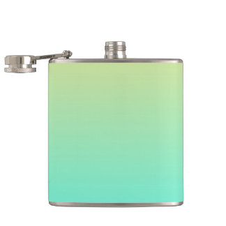 Simple Gradient Pastel Yellow Turquoise Hip Flask