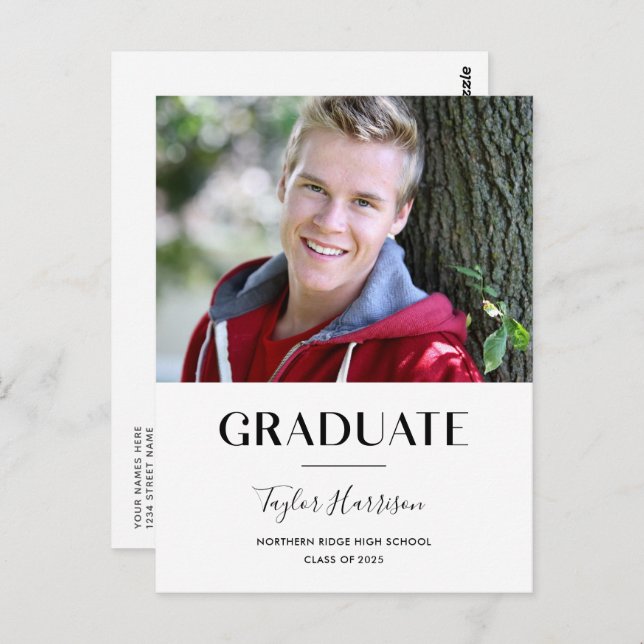 Simple Graduate Black & White 2023 Graduation Postcard (Front/Back)