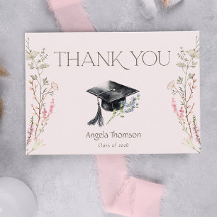 Simple Graduate Cap Wildlowers Graduation Thank You Card