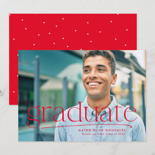 Simple graduate one-photo red graduation announcement
