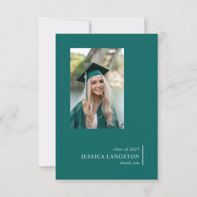 Simple Graduate Photo carte de remerciements vert (Devant)