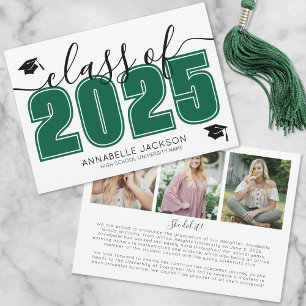Simple Graduate Photo Collage Green Graduation Announcement