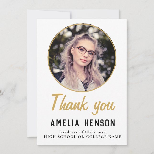Simple Graduate Photo Graduation Thank You Card (Front)