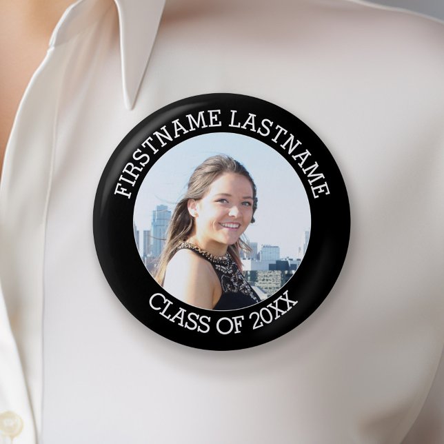 Simple Graduate Photo with Name and Class of Year 2 Inch Round Button (Custom Graduation Button)