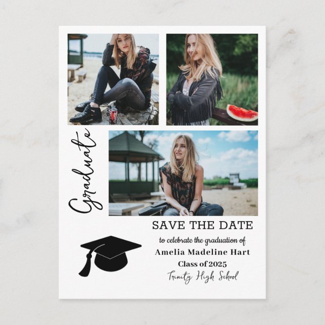 Simple Graduate Script | Save The Date Photo Announcement Postcard (Front)