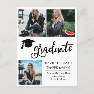 Simple Graduate Script Save The Date Photo Collage Announcement Postcard