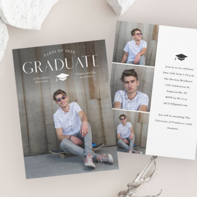 Simple Graduate Type with Cap Photo Graduation  Invitation (Simple Graduate Type with Cap Photo Graduation Invitations.)
