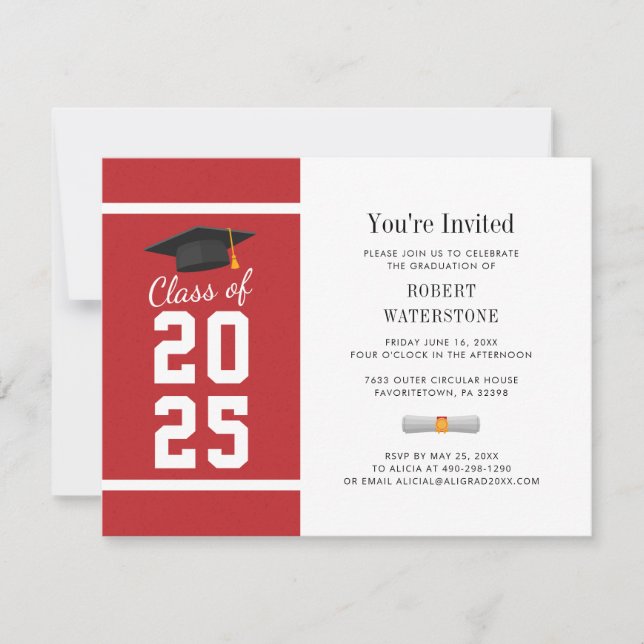 Simple Graduation 2022 Modern Red White Invitation (Front)