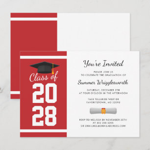 Simple Graduation 2024 Cap Red White Grad Party Invitation