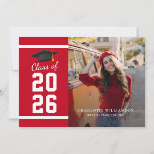 Simple Graduation 2026 Red White Grad Photo Announcement