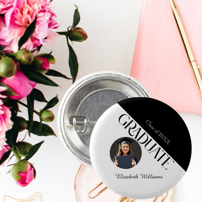 Simple Graduation Black and White 1 Inch Round Button (Creator Uploaded)