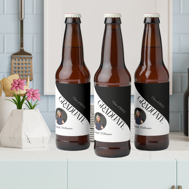 Simple Graduation Black and White Beer Bottle Label (Creator Uploaded)