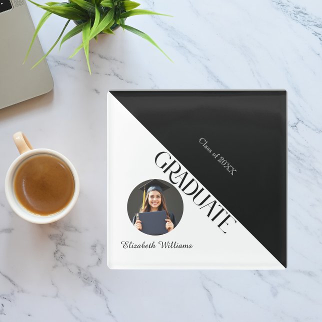 Simple Graduation Black and White Glass Coaster (Creator Uploaded)