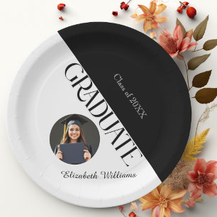 Simple Graduation Black and White Paper Plate