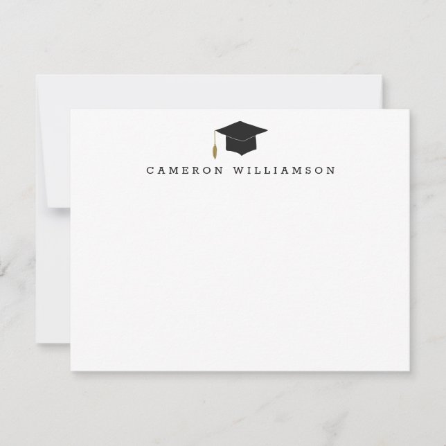 Simple Graduation Cap in Black Personalized Thank You Card (Front)