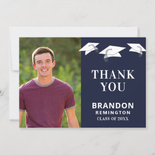 Simple Graduation Cap Toss Navy Blue Graduation Thank You Card