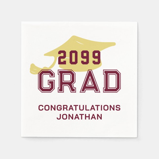 Simple Graduation Cap Year GRAD Maroon Burgundy Napkin (Front)