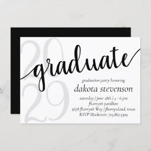 Simple Graduation   Minimalist Black and White Invitation