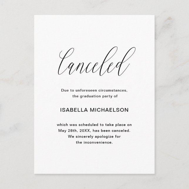 Simple Graduation Party Cancellation Announcement (Front)