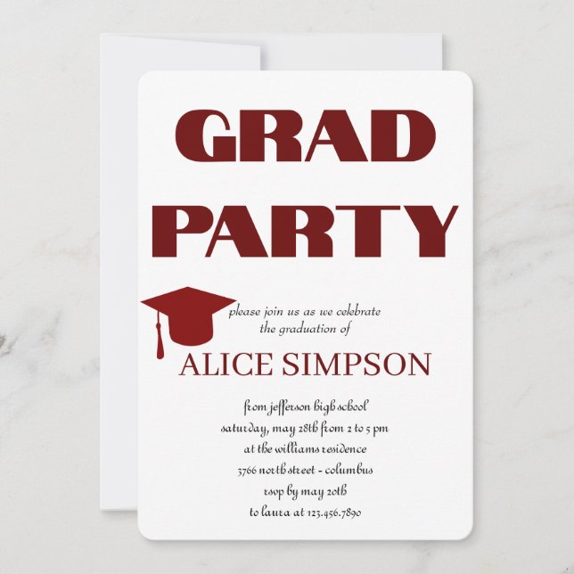 Simple  Graduation Party Invitations (Front)