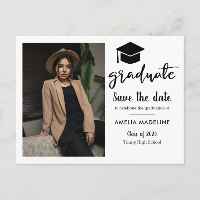 Simple Graduation Party | Save The Date Photo Announcement Postcard (Front)