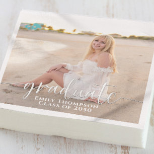 Simple Graduation Photo Elegant Minimalist Napkin