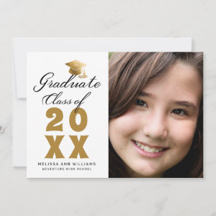 Simple Graduation Photo White Gold Script 2025 Announcement