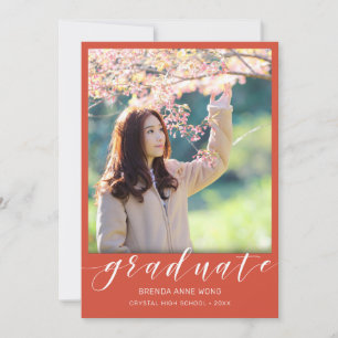 Simple Graduation Photo White Script on Orange Announcement