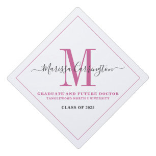 Simple Graduation Script Signature Monogram  Graduation Cap Topper