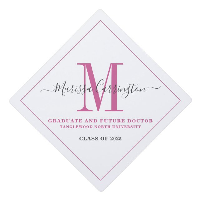 Simple Graduation Script Signature Monogram  Graduation Cap Topper (Front)