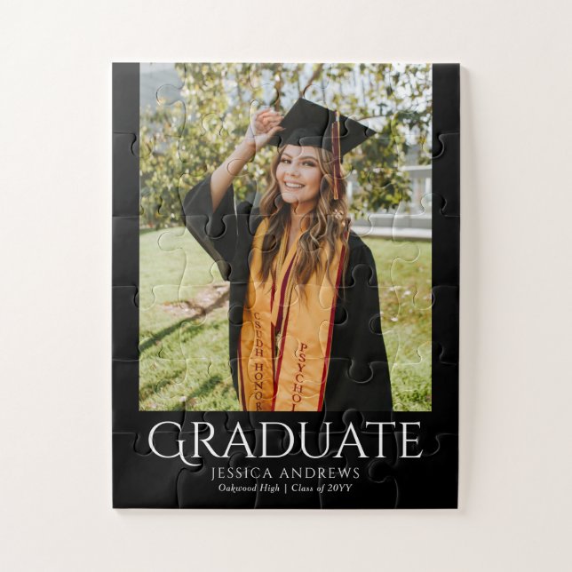 Simple Graduation Stylish Modern Graduate Photo Jigsaw Puzzle (Vertical)