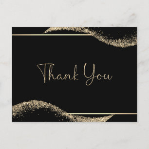 Simple Graduation Thank You  Black Gold Glitter Postcard