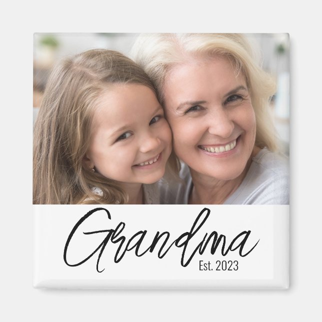 Simple Grandma Established Year Photo Magnet (Front)