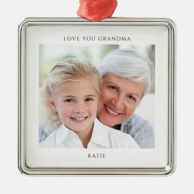 Simple Grandma Photo Personalized  Metal Ornament (Front)