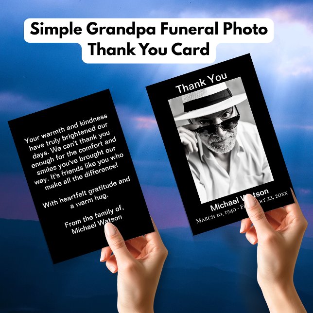 Simple Grandpa Funeral Photo Thank You Card (Simple Grandpa Funeral Photo Thank You Cards)