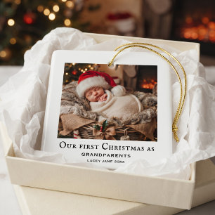 Simple Grandparents First Christmas Baby Photo Ceramic Ornament