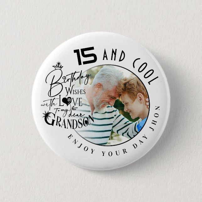 Simple Grandson Birthday Personalized Gift 2 Inch Round Button (Front)