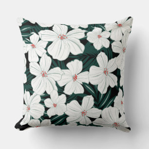 Simple graphic drawing spring white flowers garden throw pillow