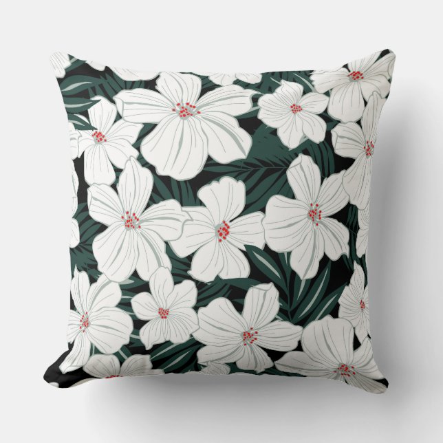 Simple graphic drawing spring white flowers garden throw pillow (Front)