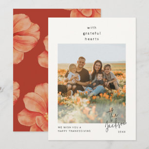 Simple Grateful Hearts Thanksgiving Holiday Card