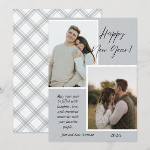 Simple Gray and White New Years Photo Collage Card
