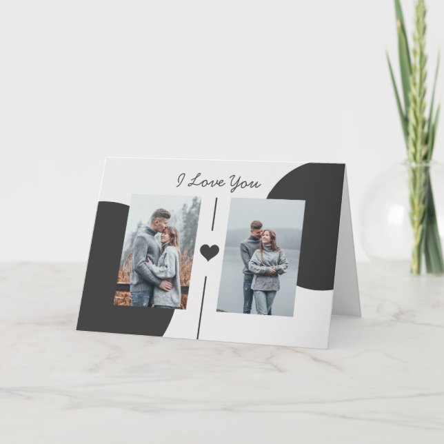 Simple Grayscale Valentines Day Double Photos Card (Front)
