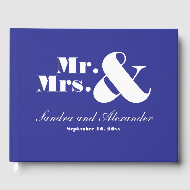 Simple Greek Royal Blue, elegant,photo  Wedding Gu Guest Book (Front)