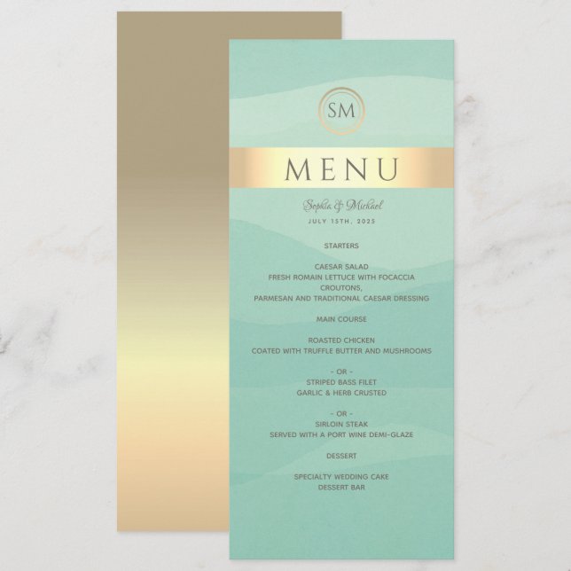 Simple Green and Gold Wedding Menu (Front/Back)