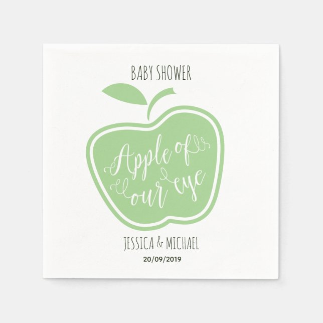 Simple Green and White Apple Of Our Eye Napkin (Front)