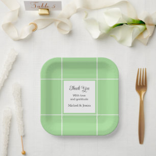 Simple Green and White Bridal Wedding Thank You Paper Plate