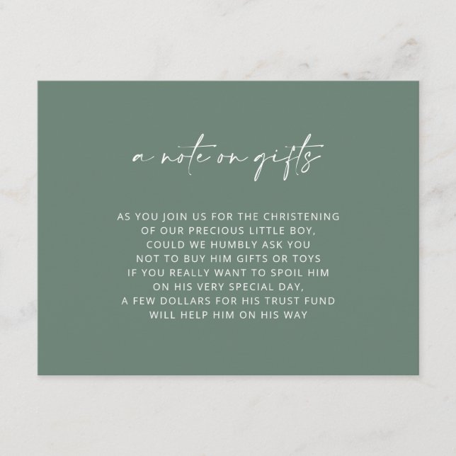 Simple Green Baptism Wishing Well Enclosure Card (Front)